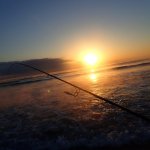 釣竿と朝日